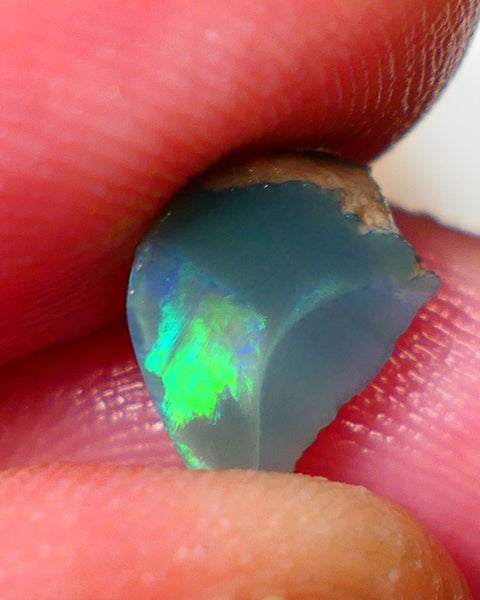 Lightning Ridge Rough / Rub Seam opal Miners Bench® 1.60cts Exotic zone of Bright Green/Yellow/Blue/Teal Fires 11x7x5mm AUCTION NS151