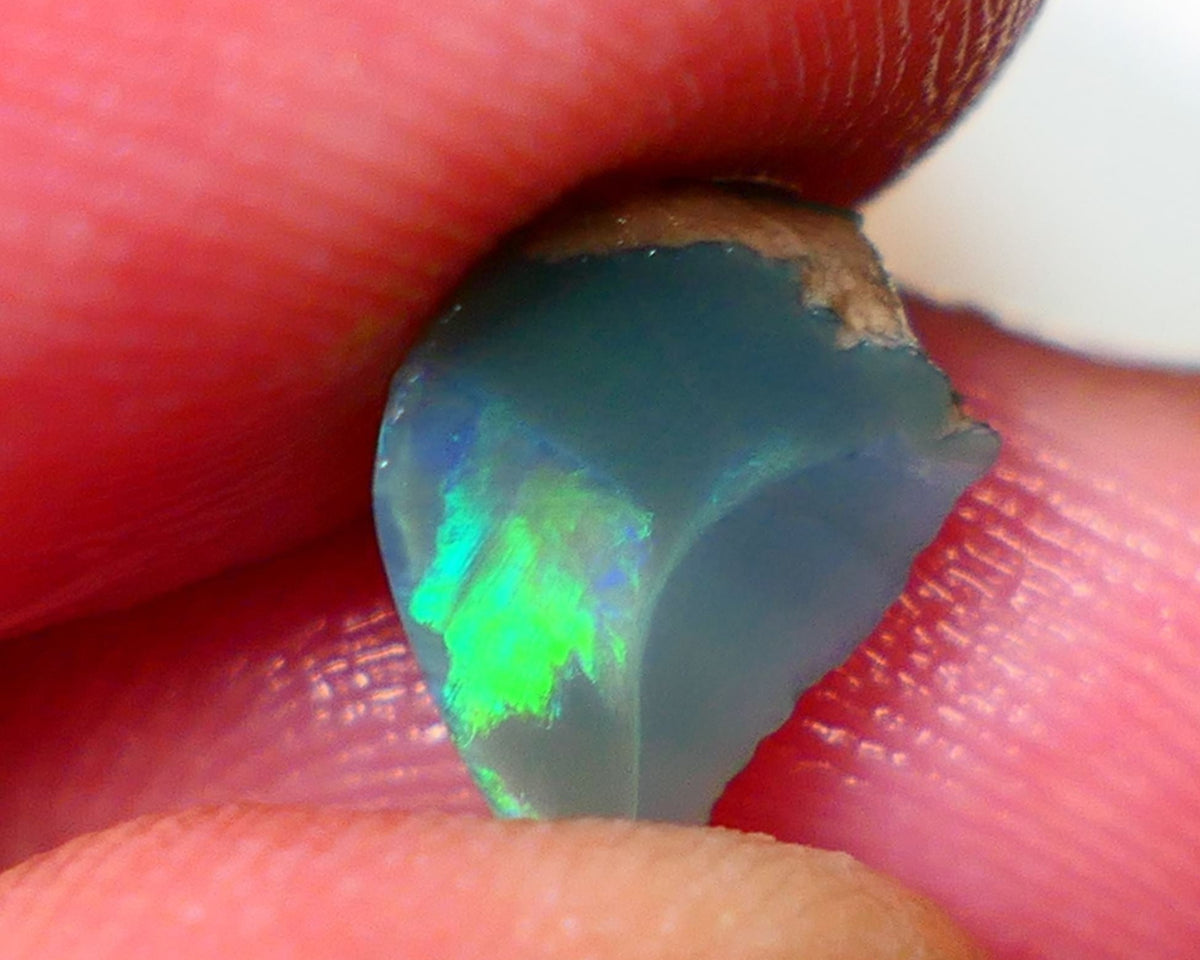 Lightning Ridge Rough / Rub Seam opal Miners Bench® 1.60cts Exotic zone of Bright Green/Yellow/Blue/Teal Fires 11x7x5mm AUCTION NS151