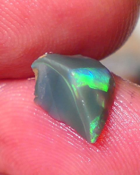 Lightning Ridge Rough / Rub Seam opal Miners Bench® 1.60cts Exotic zone of Bright Green/Yellow/Blue/Teal Fires 11x7x5mm AUCTION NS151