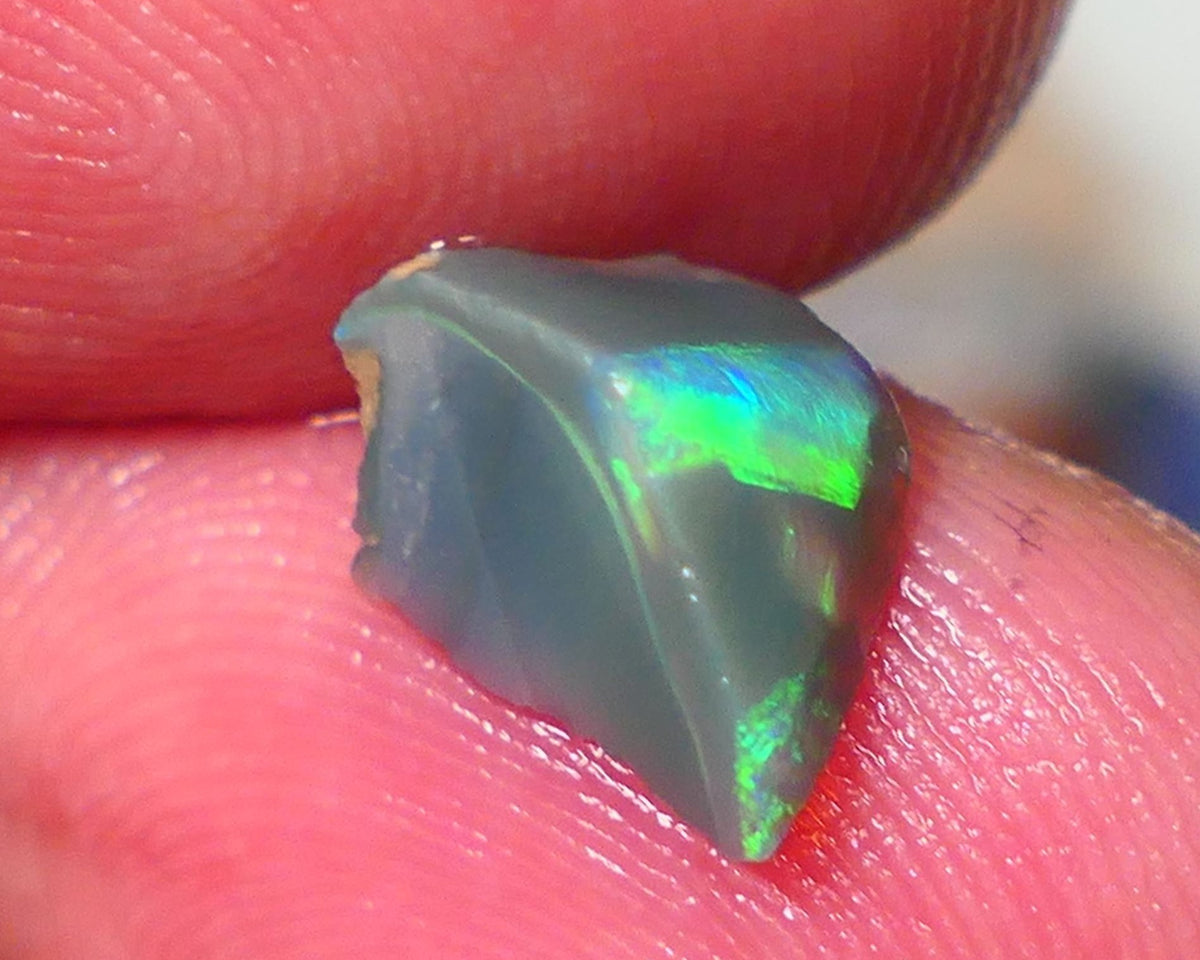 Lightning Ridge Rough / Rub Seam opal Miners Bench® 1.60cts Exotic zone of Bright Green/Yellow/Blue/Teal Fires 11x7x5mm AUCTION NS151