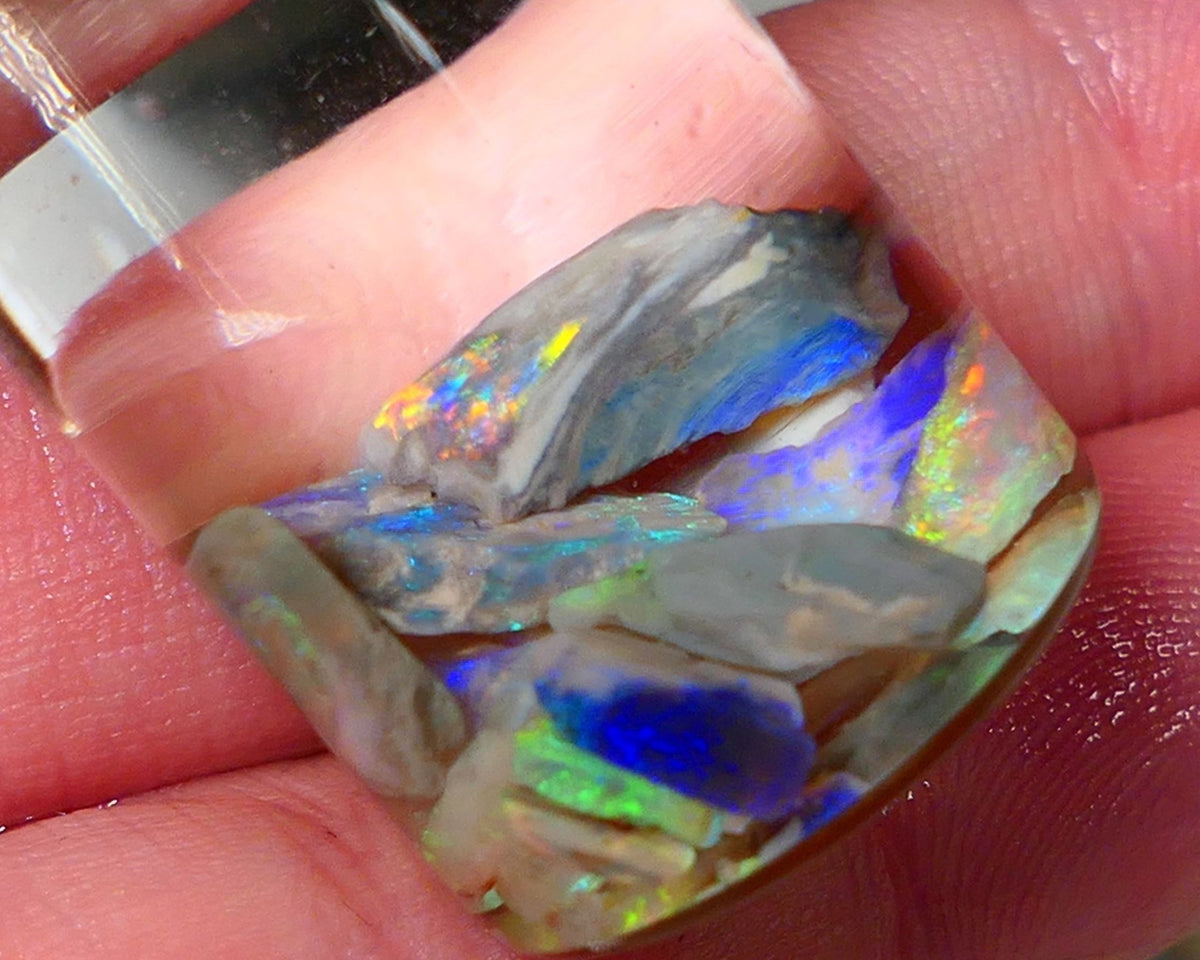 Lightning Ridge Rough Opal CANDY CHIPS 12.75cts mixed Base  gorgeous Multifires showing 10mm to chip size  Auction NS175