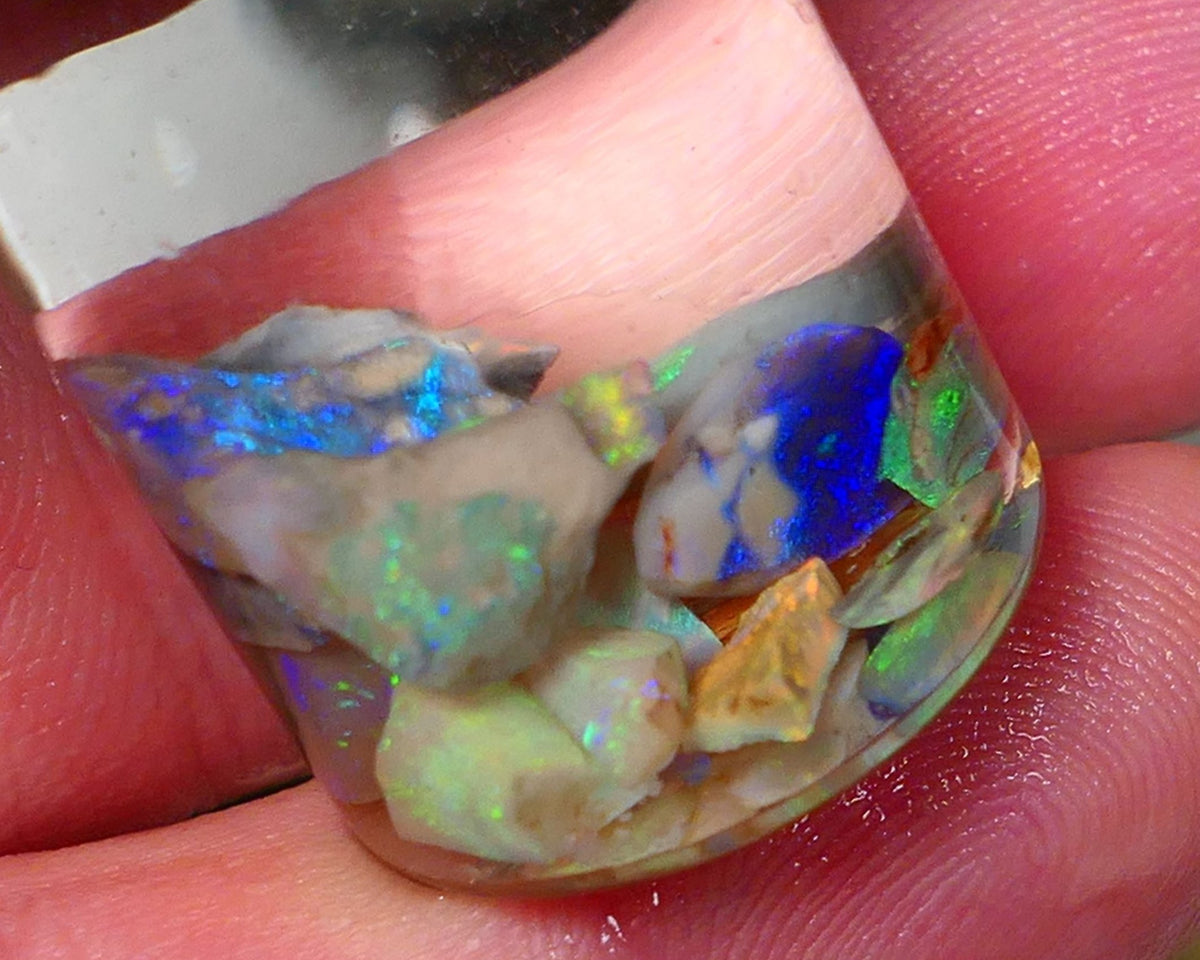 Lightning Ridge Rough Opal CANDY CHIPS 12.75cts mixed Base  gorgeous Multifires showing 10mm to chip size  Auction NS175