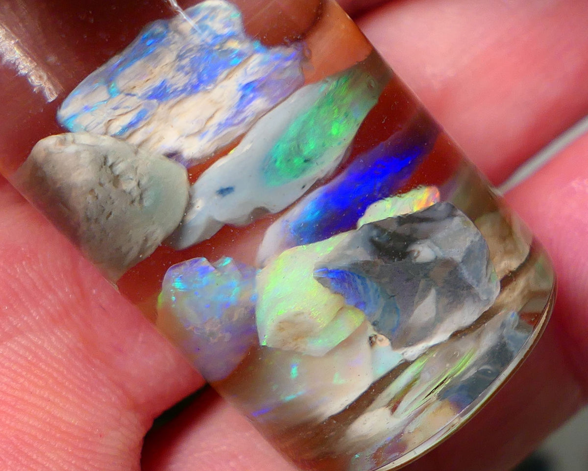 Lightning Ridge Rough Opal CANDY CHIPS 12.75cts mixed Base  gorgeous Multifires showing 10mm to chip size  Auction NS175