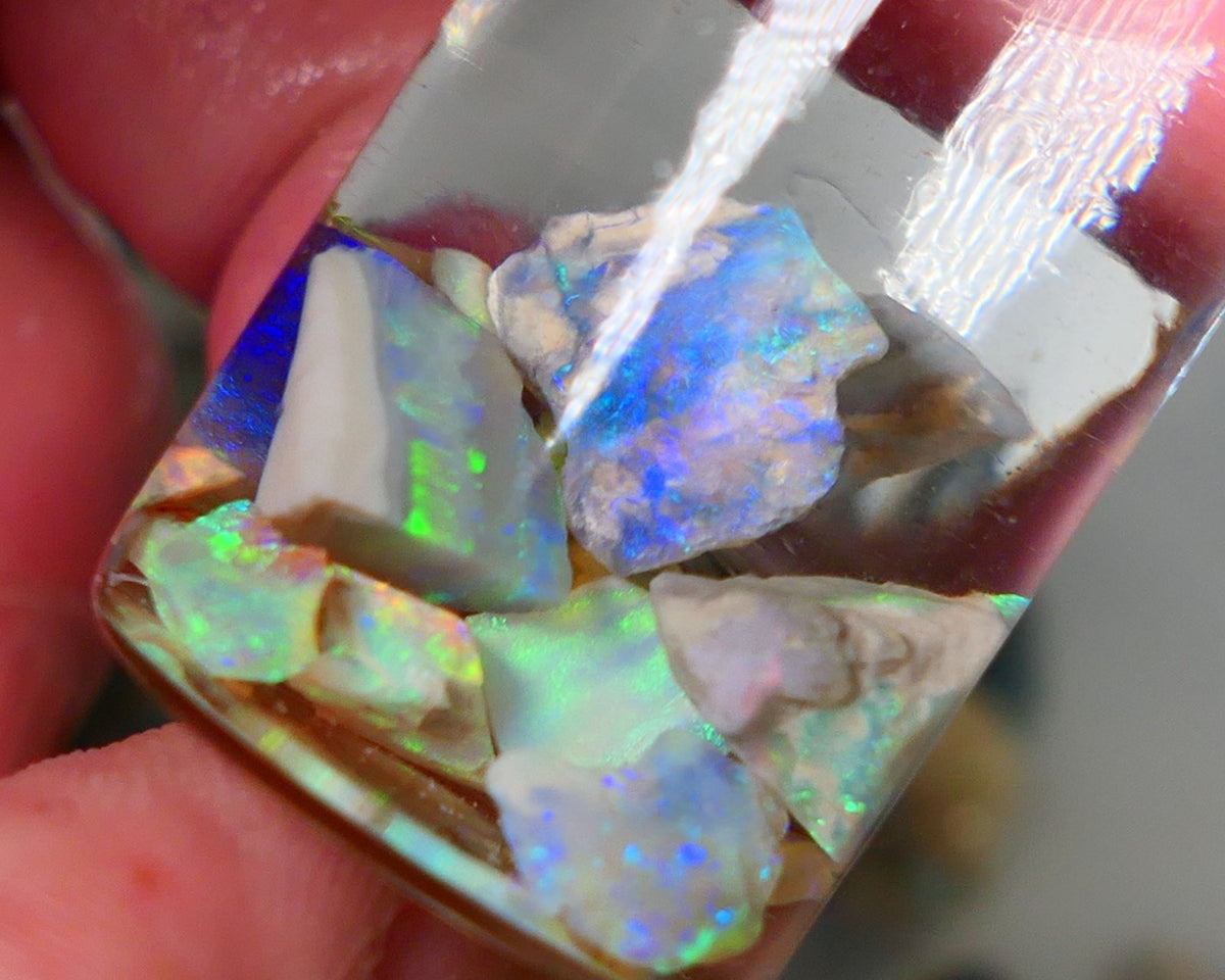 Lightning Ridge Rough Opal CANDY CHIPS 12.75cts mixed Base  gorgeous Multifires showing 10mm to chip size  Auction NS175