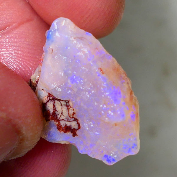 Coober Pedy Rough Opal 12.75cts Crystal/Light Seam showing nice Blue Colours in flat bars 23x18x6mm NS196