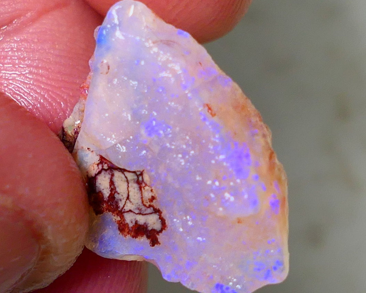 Coober Pedy Rough Opal 12.75cts Crystal/Light Seam showing nice Blue Colours in flat bars 23x18x6mm NS196