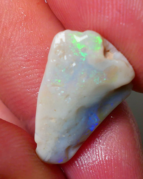 XMAS THANK U AUCTION9 Nice sized Grey/Dark Opal Seam Rough Rub 8.25cts Bright Yellow/Green/Blue Fires showing bar & through skin 21x14x7mm NS182