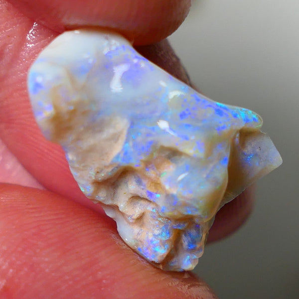 Lightning Ridge Rough Opal 11.25cts Light base Seam showing lots Nice blue colours 21x14x9mm NS180