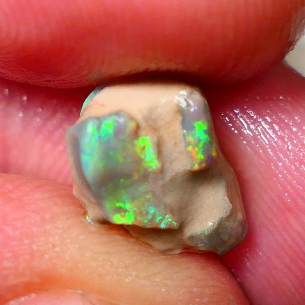 Lightning Ridge Rough Untouched Crystal Seam opal formation 2.95cts Gorgeous Green/Yellow Dominant M.Fires showing 11x8x6mm RL003