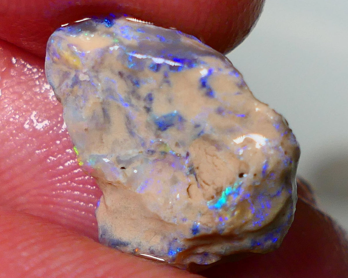 Lightning Ridge Rough Opal 5.50cts Crystal Base Gamble Knobby formation Bright blue fires some yellow flashes 16x13x6mm NS211