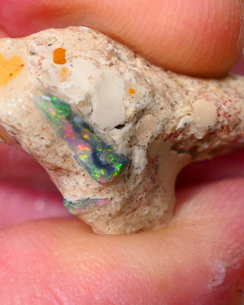 Mulga Rough Opal Seam formation 12.00cts Collectors Gorgeous Yellow dominant Multifires showing on opal deposit 28x15x7mm RL011