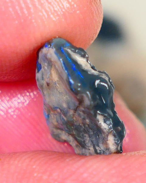 Lightning Ridge Rough Opal 3.75cts Dark Base Knobby Gorgeous Blue Bar to gamble 15x9x5mm RL007