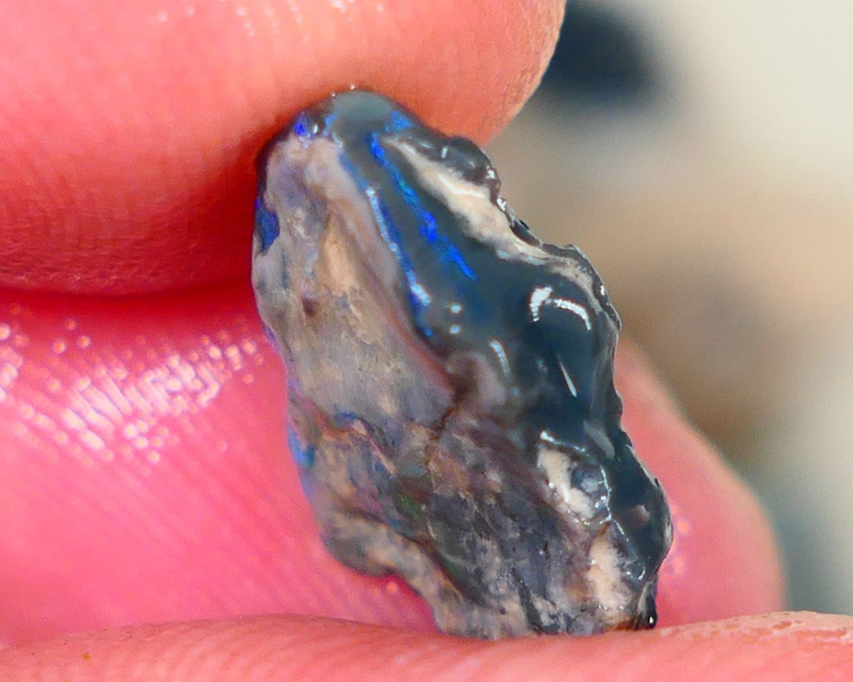 Lightning Ridge Rough Opal 3.75cts Dark Base Knobby Gorgeous Blue Bar to gamble 15x9x5mm RL007