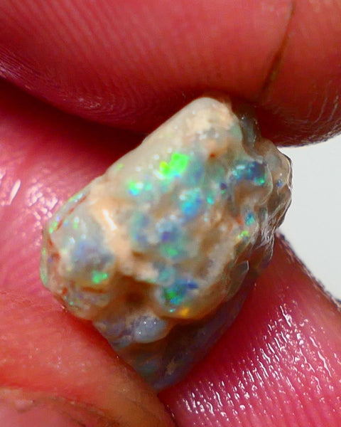 Lightning Ridge Rub / Rough Opal 6.00cts Dark Base Gamble Knobby Bits of Bright Multifires 12x12x6mm NS309