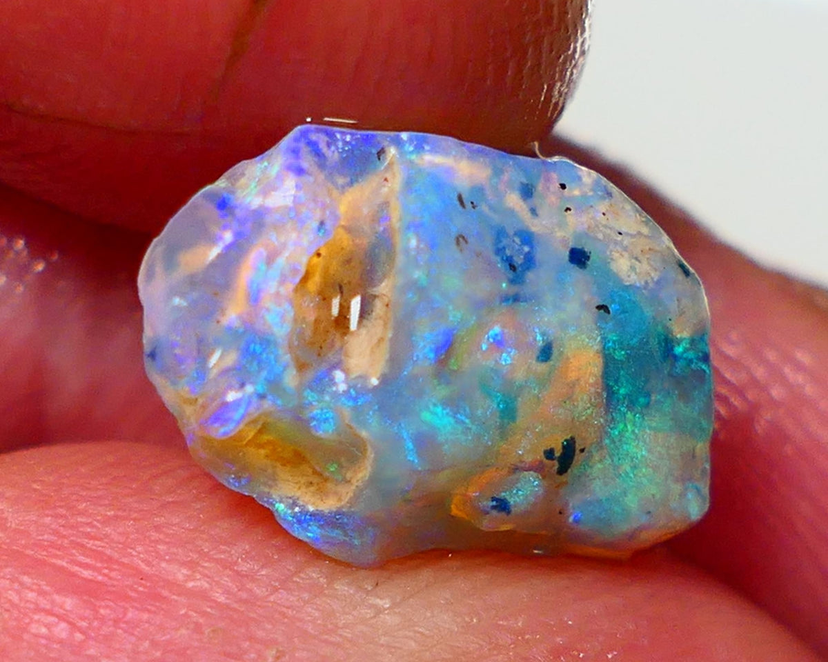 Lightning Ridge Rough Opal 4.25cts Crystal Base Opalised Fossil Gorgeous Bright Multifires 14x9x7mm NS310