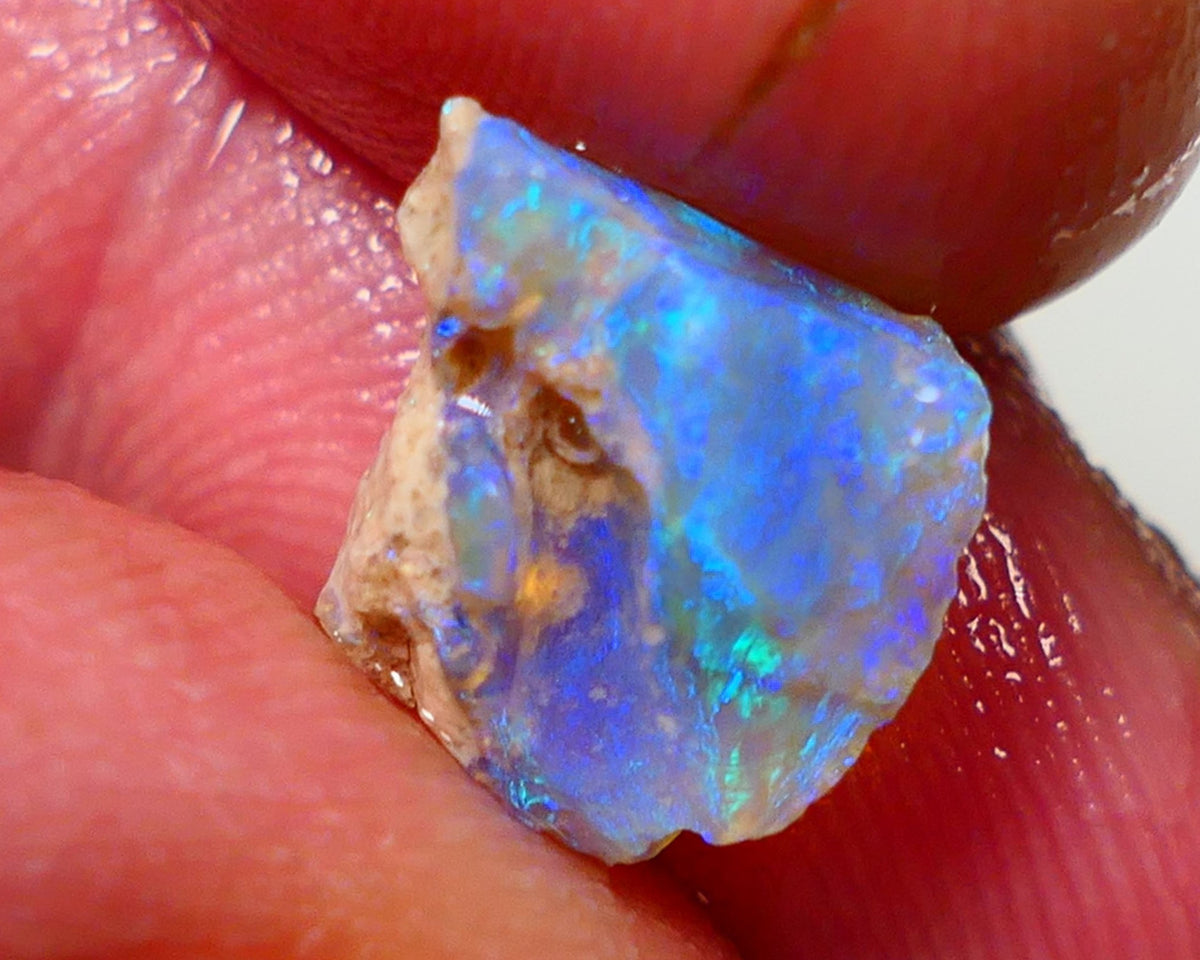 Lightning Ridge Rough Opal 3.50cts Crystal Base Knobby formation Gorgeous Bright Greens & Blues 12x10x7mm NS312