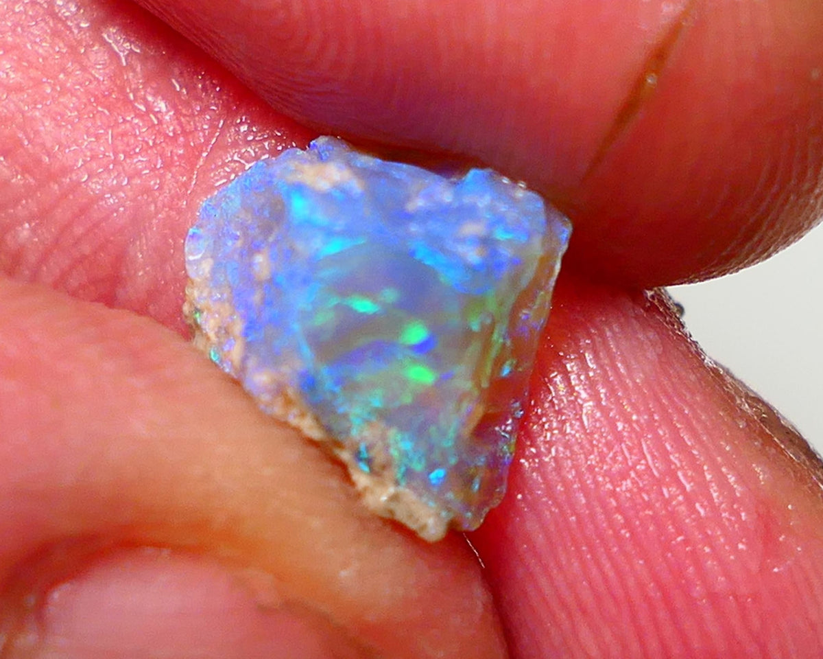 Lightning Ridge Rough Opal 3.50cts Crystal Base Knobby formation Gorgeous Bright Greens & Blues 12x10x7mm NS312