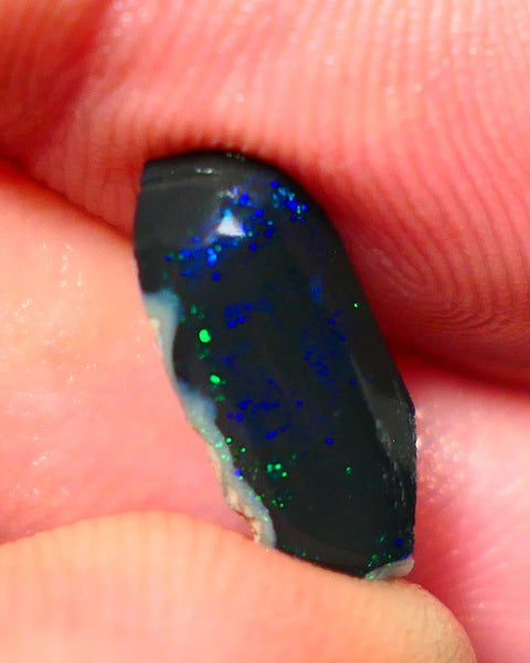 Lightning Ridge Rough / Rub Black opal Miners Bench® 2.25cts Galaxy Sparkles of Greens & Blues 14x6x4mm NS327