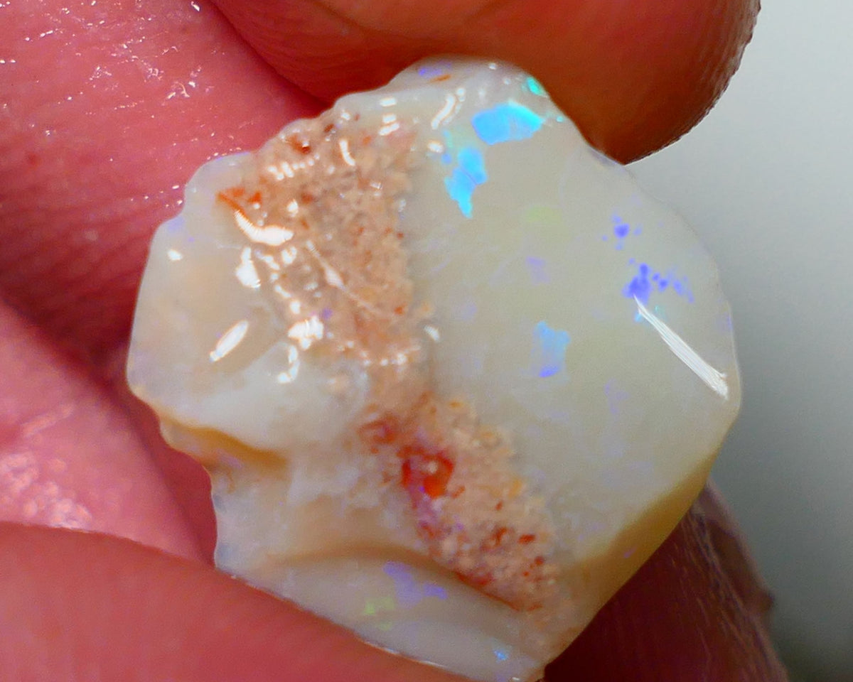 Lightning Ridge Opal Light / Grey Base Seam Rough Rub 8.70cts Bits of Multi colour Confetti pattern 17x16x6mm NS319