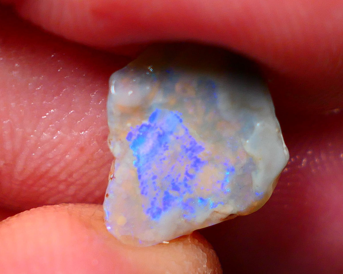 Lightning Ridge Rough Rub Directional Opal 2.30cts Dark Base Seam Blue Fires exposed to face 12x11x3mm NS314