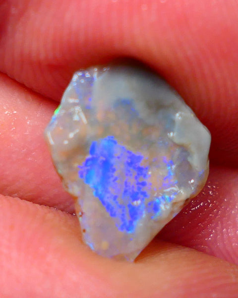 Lightning Ridge Rough Rub Directional Opal 2.30cts Dark Base Seam Blue Fires exposed to face 12x11x3mm NS314