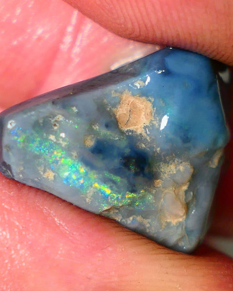 Mulga Rough Opal Gamble 12cts Dark Base Seam Blue Orange Dominant fires to gamble 20x6x9mm NS344