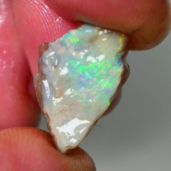 Lightning Ridge Rough Opal 5.00cts Dark Crystal Seam showing Green/Orange Dominant colours 20x11x4mm NS343