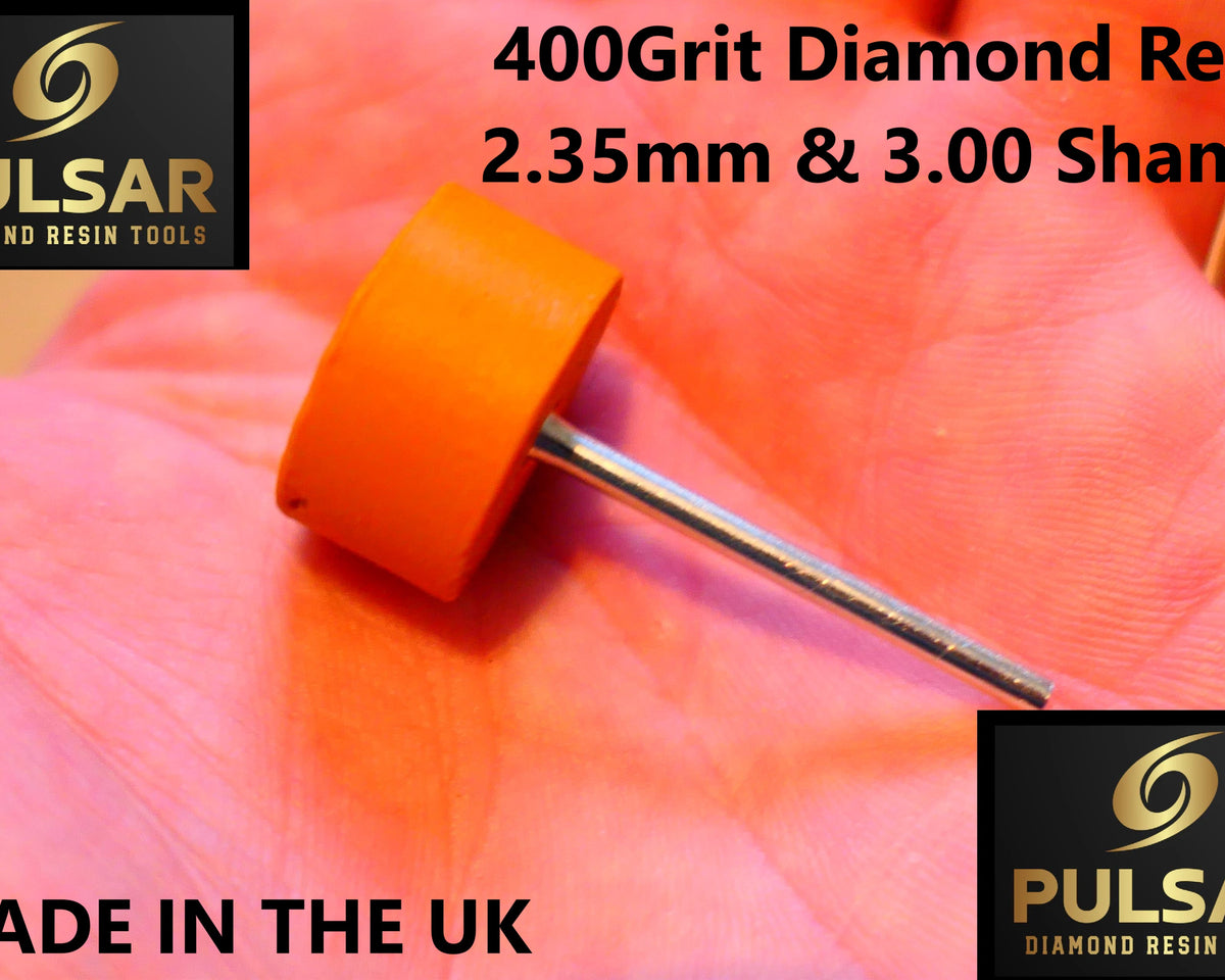 PULSAR DIAMOND® Mk2 Little Ripper™ Hub Drive Diamond Resin Wheels SINGLE 400Grit ORANGE IN STOCK READY TO SHIP 2.35mm or 3mm mandrels 20x10mm Soft-Touch Resin Lapidary Burr For Rotary Tools carving Polishing Grinding