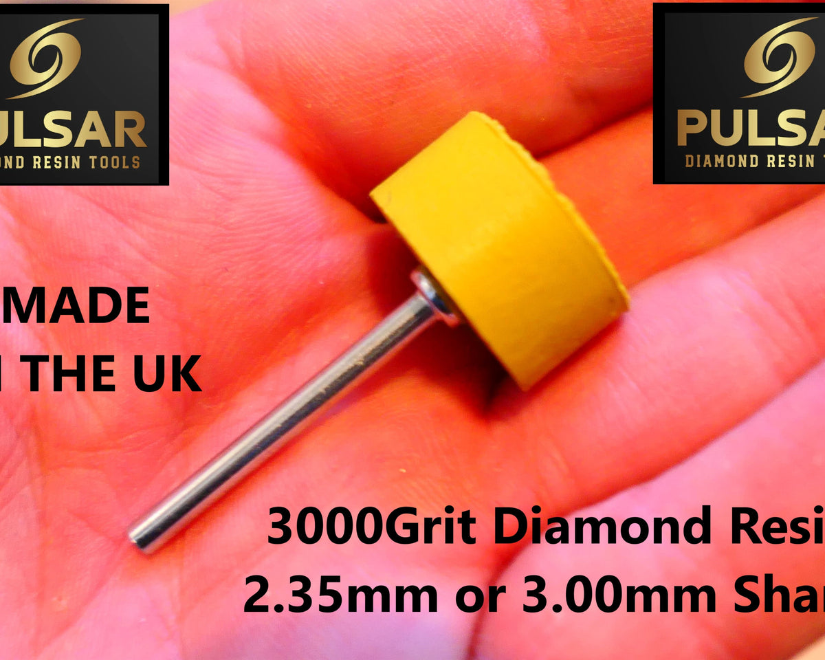 PULSAR DIAMOND® Mk2 Little Ripper™ Hub Drive Diamond Resin Wheels SINGLE 3000Grit YELLOW IN STOCK READY TO SHIP 2.35mm or 3mm mandrels 20x10mm Soft-Touch Resin Lapidary Burr For Rotary Tools carving Polishing Grinding