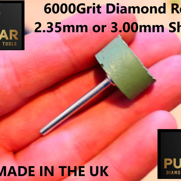 PULSAR DIAMOND® Mk2 Little Ripper™ Hub Drive Diamond Resin Wheels SINGLE 6000Grit GREEN IN STOCK READY TO SHIP 2.35mm or 3mm mandrels 20x10mm Soft-Touch Resin Lapidary Burr For Rotary Tools carving Polishing Grinding