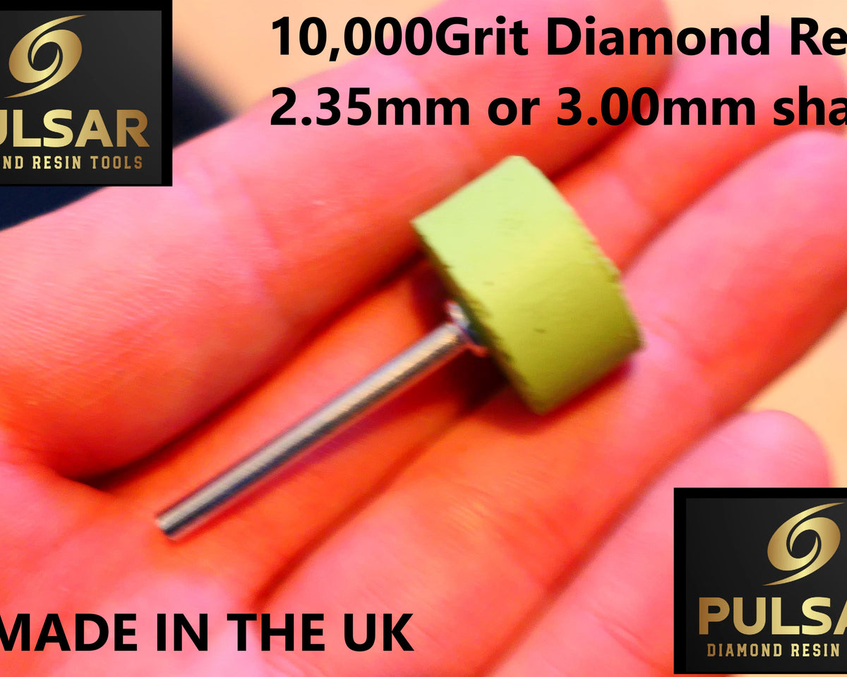 PULSAR DIAMOND® Mk2 Little Ripper™ Hub Drive Diamond Resin Wheels SINGLE 10,000Grit LIGHT GREEN IN STOCK READY TO SHIP 2.35mm or 3mm mandrels 20x10mm Soft-Touch Resin Lapidary Burr For Rotary Tools carving Polishing Grinding