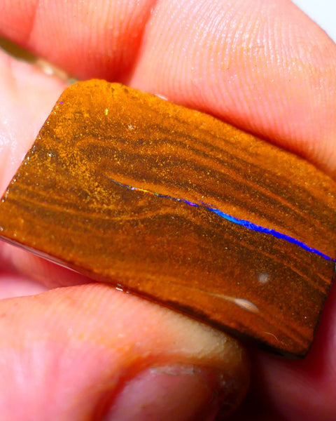 Queensland Boulder / Matrix opal 22cts rough/rub Winton Bright Green & Blue fires showing in a vein 29x17x3mm ALP006