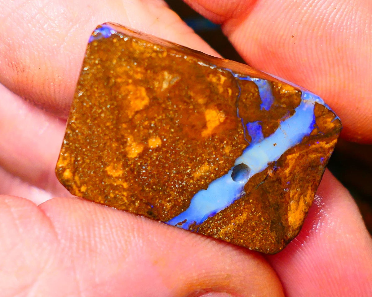 Queensland Boulder / Matrix opal 50cts rough/rub Winton Bright Blue fires showing in a vein 31x20x7mm ALP011