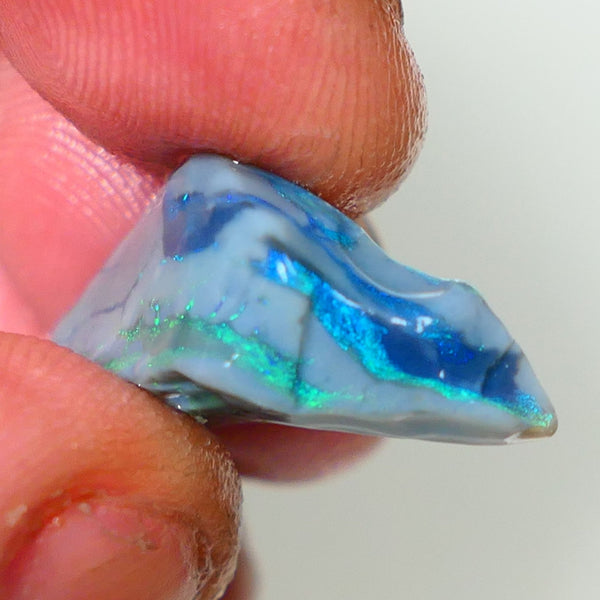 Lightning Ridge Rough Opal 17.00cts Dark Base Seam Bright  Gorgeous Green/Blue Bar 27x12x9mm NS347