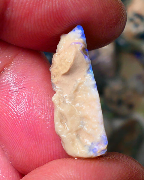 Lightning Ridge Gamble opal rough rub showing nice bright blue colours 26x10x7mm ALP128