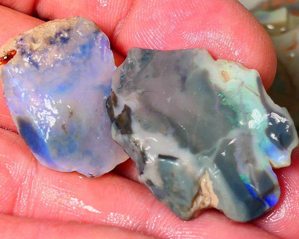 Lightning Ridge Big Pair of Gamble seam opal rough 48.00cts showing some bits of colours 34x25x7mm & 26x18x5mm ALP154