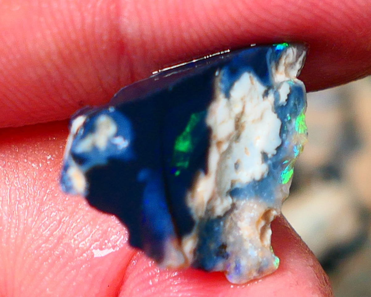 Lightning Ridge Rough rub Black Seam Opal 7.75cts Small area of Green fires only a pointer to be had here :) 21x15x6mm Auction60