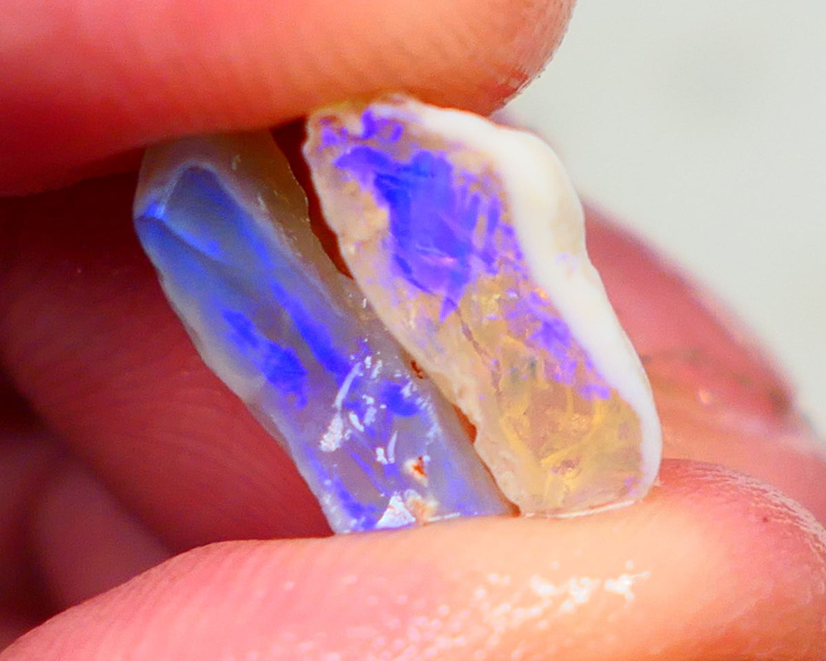 Lightning Ridge Rough Seam & Knobby Opal Pair 7.00cts Bright & Vibrant Blue fires to cut 15x8x5mm & 13x8x5mm Auction55