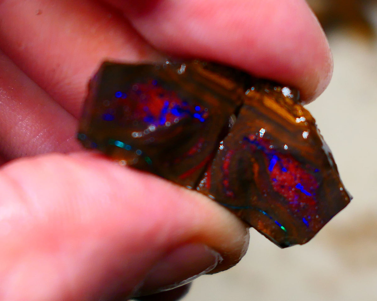 Winton Boulder opal rough split pair Ironstone host 36.00cts Stunning Very Bright Blue fires 18x16x7mm & 19x16x7mm Auction66