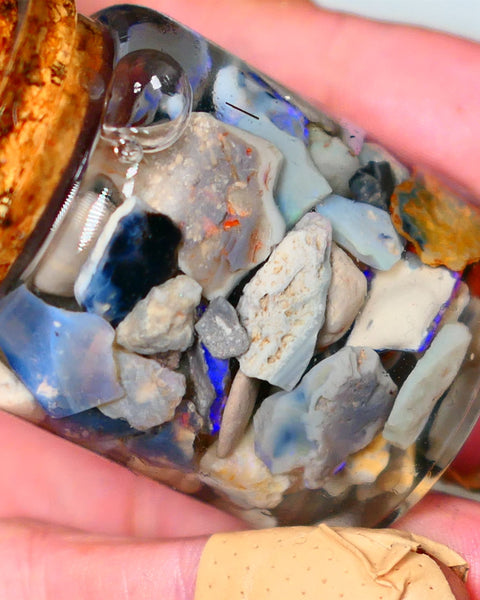 Lightning Ridge Rough Opal 150cts Potch & Colours to go at and explore 13mm to chip size Auction71(Jar9)