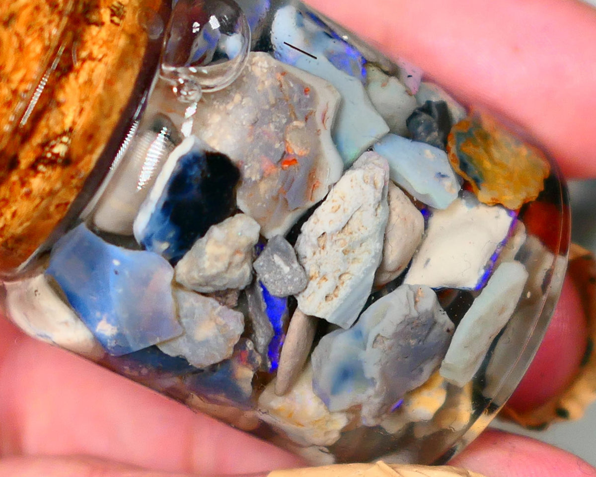 Lightning Ridge Rough Opal 150cts Potch & Colours to go at and explore 13mm to chip size Auction71(Jar9)