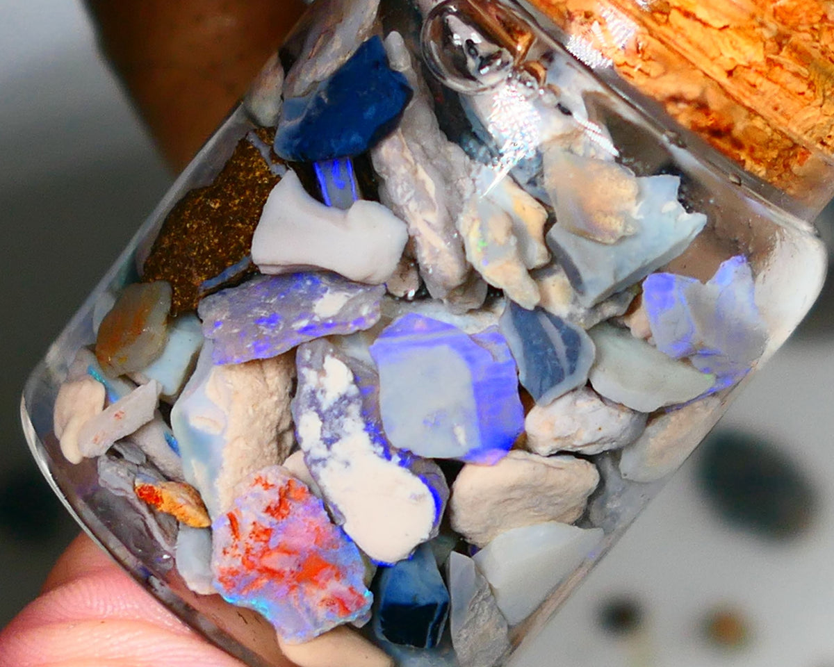 Lightning Ridge Rough Opal 150cts Potch & Colours to go at and explore 13mm to chip size Auction72(Jar10)