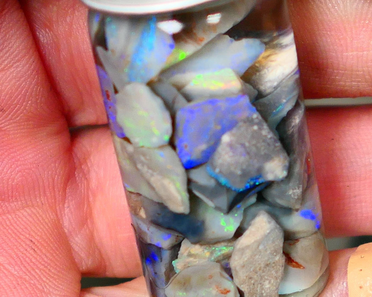 Lightning Ridge Rough Opal Small seams 51cts Dark base Multicolours 14mm to chip size range Auction73