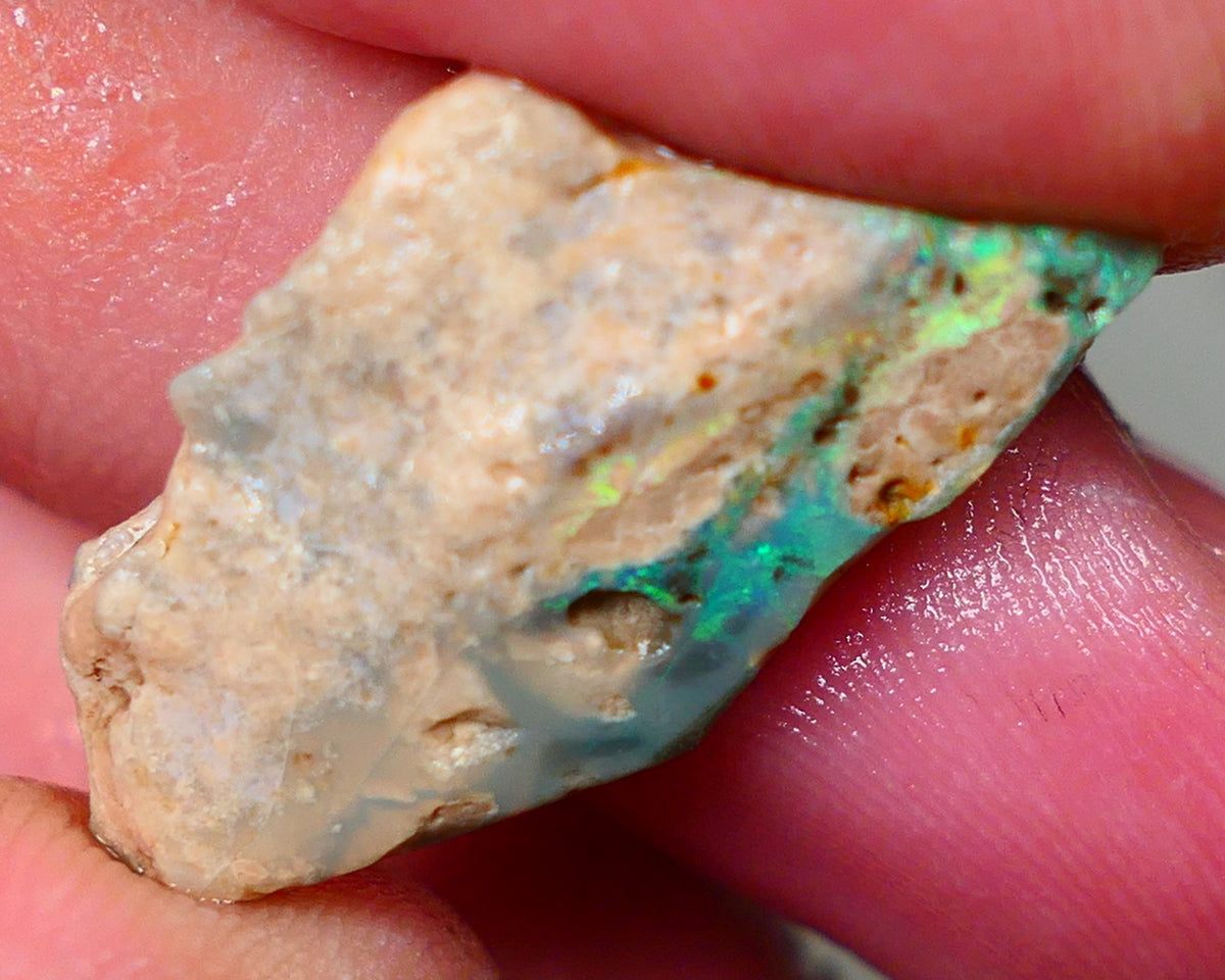 Lightning Ridge Rough rub Opal 13.00cts Seam formation with small zone of exposed fires 26x14x7mm Auction84