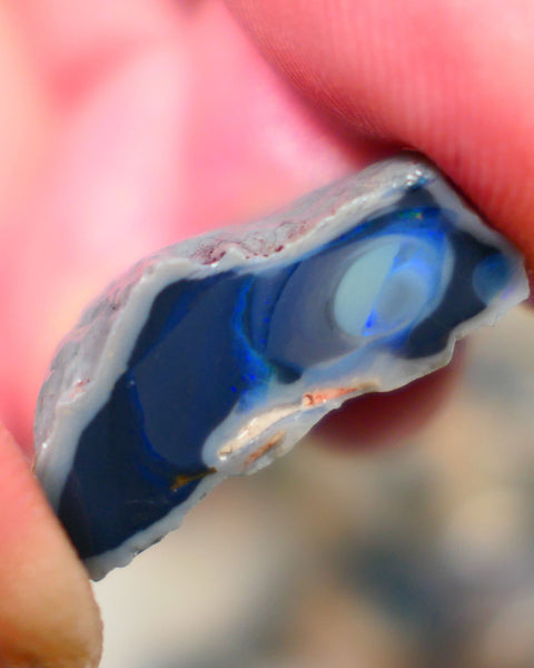 Lightning Ridge Rough Opal half of a black centered knobby split 23.00cts Showing Blue fires Maybe a Picture stone? 24x20x9mm Auction106