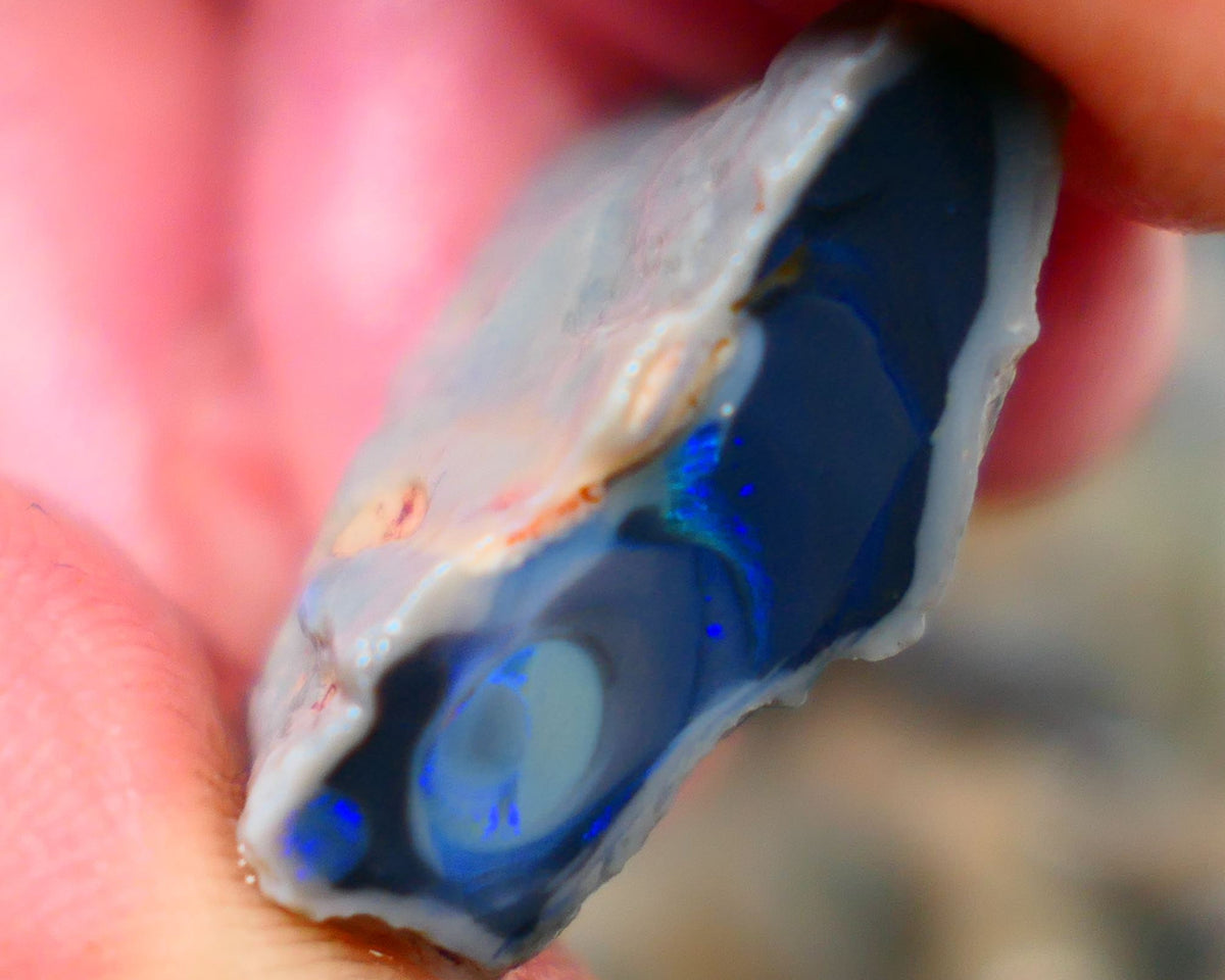 Lightning Ridge Rough Opal half of a black centered knobby split 23.00cts Showing Blue fires Maybe a Picture stone? 24x20x9mm Auction106