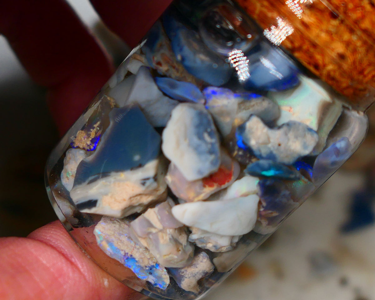 Lightning Ridge Rough Opal 180cts Potch & Colours to go at and explore 15mm to chip size Auction115(Jar11)