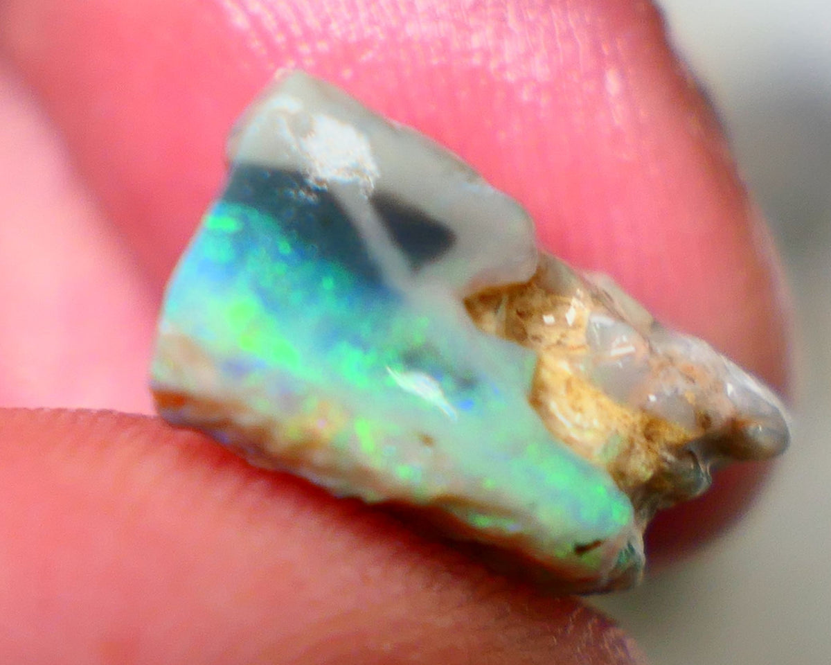 Lightning Ridge Rough Dark Base seam opal slice 6.25cts Showing nice Bright Green dominant multifire bar to explore 16x10x8mm Auction129