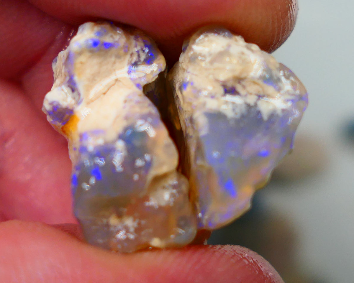 Lightning Ridge Pair of Crystal Knobby opal rough 31.00cts Showing lots of blues colours sold as gamble 21x16x10mm & 21x18x9mm Auction149