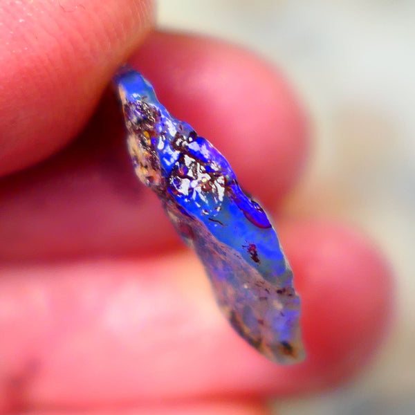 Mintabie Dark Crystal Seam opal rough 5.60cts Bright gorgeous Royal Blue fires showing asking to be explored 18x15x5mm NSW138